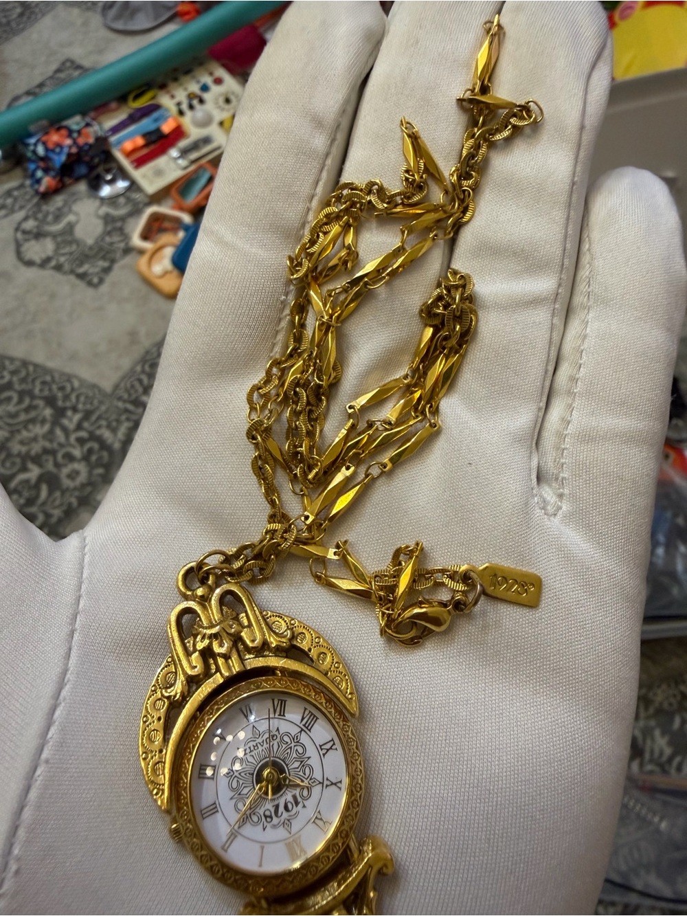 Vintage 1928 Jewelry Co Gold-Tone Swivel Pendant Watch Necklace 32’ Ladies - Picture 6 of 15